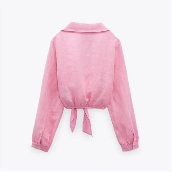 Zara TIED LINEN SHIRT Pink - Picture 2 of 5